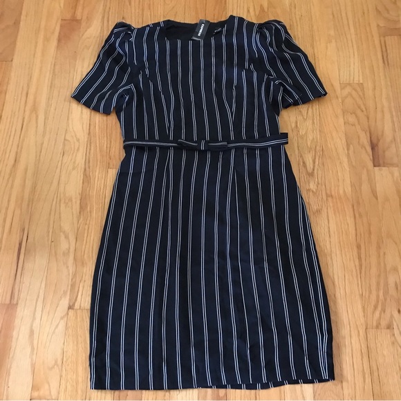Express Pinstripe Black/White Dress with Belt - Picture 3 of 14
